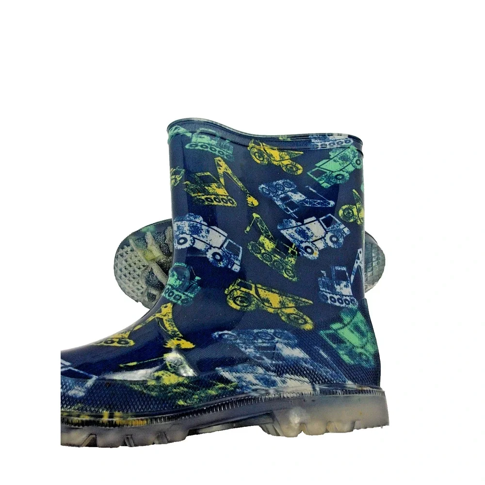 Construction Vehicle Theme Rubber Waterproof Kids Size 2 Rain Boots Classic NWOT